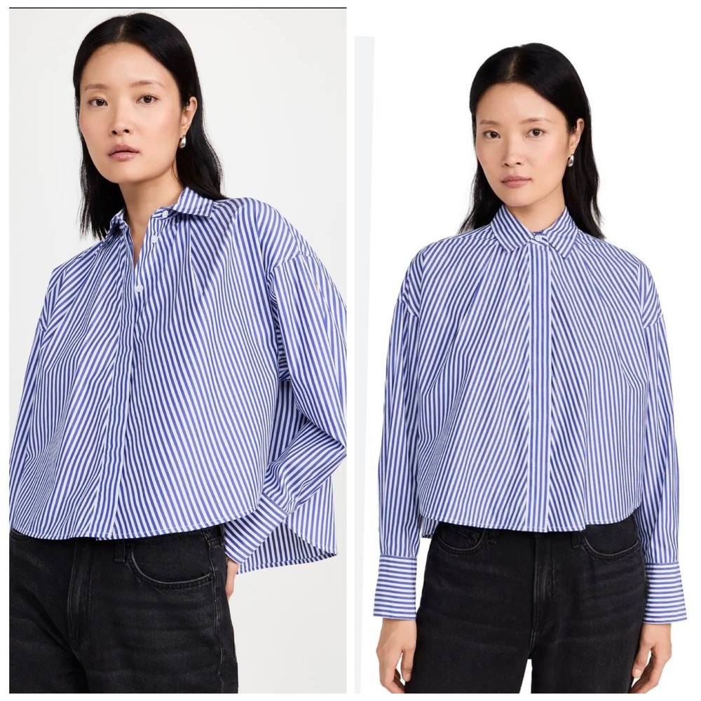 Rag & Bone Martha Multistripe‎ Poplin Shirt Blue Stripe Womens L (LL